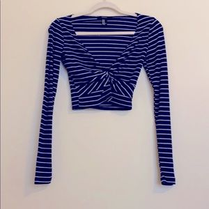 Navy blue/white stripes woman Crop top